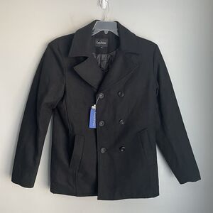 NEW Wool Blend Coat Men's Size M Black Double Breasted Notch Collar Pea Coat